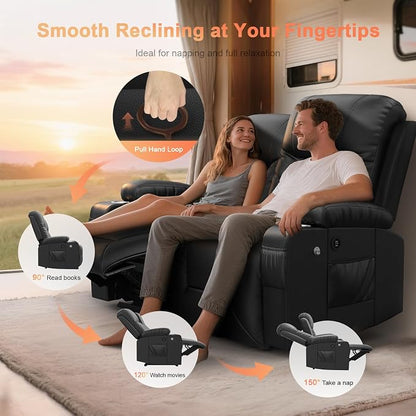 RV Loveseat Recliner Sofa, Reclining Loveseat Wall Hugger Recliners with USB Ports, Cup Holders, Insert Pockets, RV Recliners for Travel Trailers & Living Room, RV Furniture | RV Couch | Black