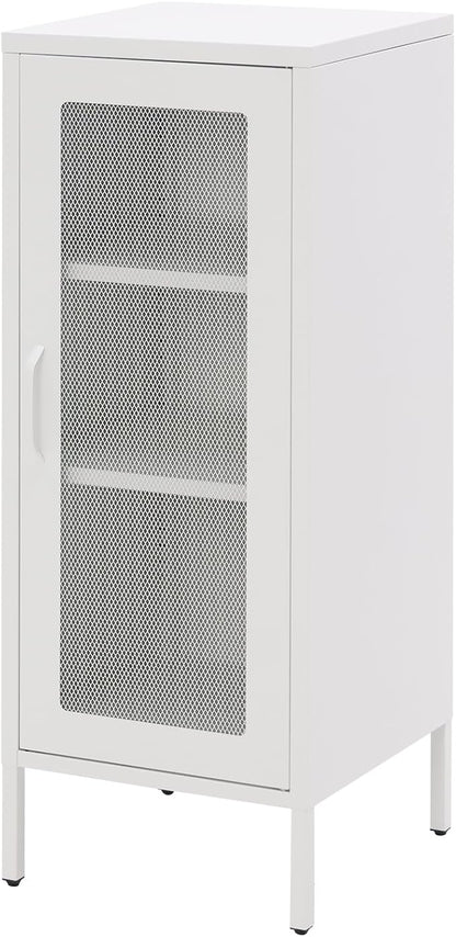 Slim Metal Storage Cabinet with Mesh Doors - 42'' Tall Narrow Organizer Tower, Compact Freestanding Cabinet, Versatile Utility Storage for Home, Office, Kitchen, Living Room, Durable and Modern Design