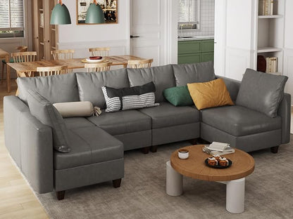 EASE MOOSE Faux Leather Sectional Modular Sofa with Storage,Comfortable Faux Leather Modular Sectional Couch for Living Room