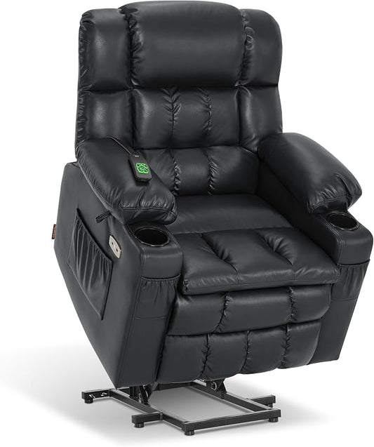 MCombo Small Dual Motor Power Lift Recliner Chair for Petite Elderly, Zero Gravity Lift Chair with Heat and Massage, Infinite Position Lay Flat Recliner, USB Ports, Faux Leather 7893 (Black, Small)