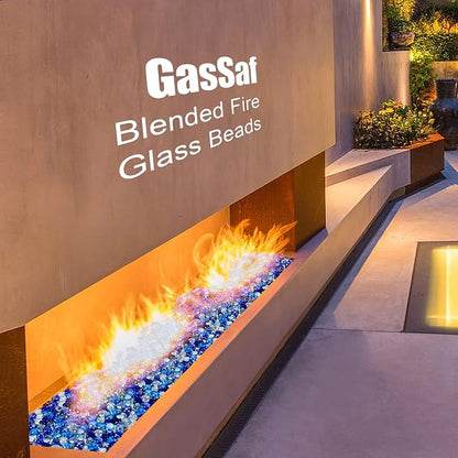 GasSaf Blended Fire Glass Beads for Outdoor Fire Pit, Fireplace, Replaces Existing Gas Logs & Lava Rocks, 3/4 Inch Glass(10 Pound)(Cobalt Blue, Caribbean Blue, Crystal Clear Luster)