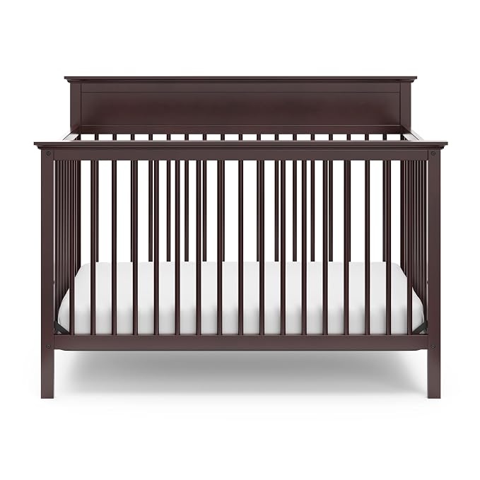 Storkcraft Carmel 5-in-1 Convertible Crib - GREENGUARD Gold Certified, Converts to Toddler Bed & Full-Size Bed, Fits Standard Full-Size Crib Mattress, 4 Adjustable Mattress Heights (Espresso)