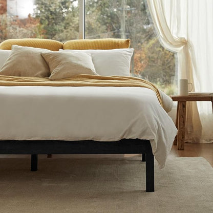 LIFEMENT Queen Bed Frame Classic Wood Platform, Noise Free, Under Bed Storage, No Box Spring Needed, Easy Assembly, Black