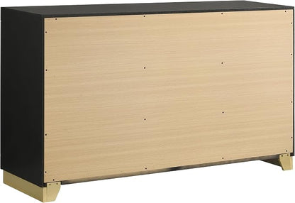 Coaster Home Furnishings Caraway Contemporary 5-Piece Bedroom Set Upholstered California King Size LED Panel Bed Frame 55-inch Headboard Black 224781KW-S5