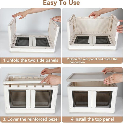 Storage Bin, Cabinet with Lids, Extra Large, Useful Box, 19 Gallon (72L) Capacity, Foldable, Plastic, Underbed or Countertop Use, Excellent Home Organizer