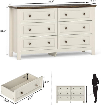 Farmhouse Dresser Nightstand Sets, 2-Piece Bedroom Furniture Set for Home | 5 Drawer Tall Dresser & 6 Dresser Closet , Chest of Drawers for Bedroom, Living Room, Entryway, Antique White