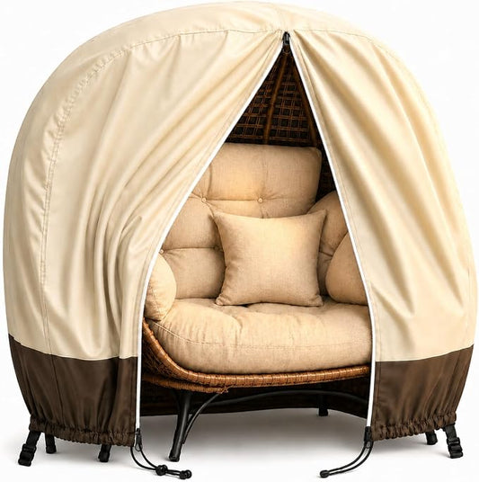 Double Egg Chair Cover Waterproof 420D Oxford Hanging Outdoor Furniture Covers for Patio Wicker Egg Swing Cocoon Chair, 91x80 Inches,Beige