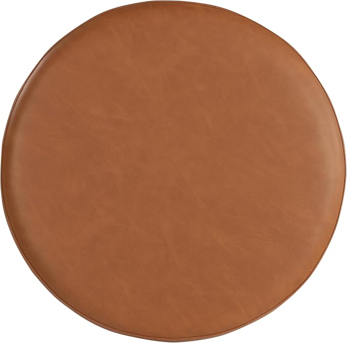 Lifestyle Solutions 19” Wentworth Ottoman Round Faux Leather Bench, Stationary Ottomans, Backless Chair, Footrest for Living Room, Footstool Office, Bedroom, Padded Seat, Caramel Brown