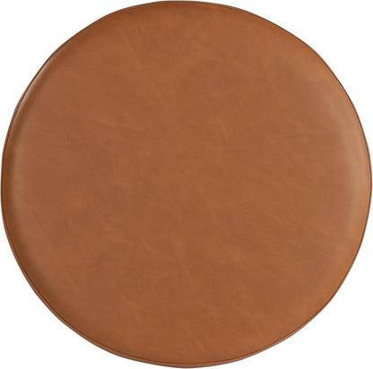 Lifestyle Solutions 19” Wentworth Ottoman Round Faux Leather Bench, Stationary Ottomans, Backless Chair, Footrest for Living Room, Footstool Office, Bedroom, Padded Seat, Caramel Brown
