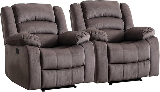 EBELLO Classic Power Recliner Chair, Oversized Electric Overstuffed Reclining Chair with Thick Cushion and Back,Single Sofa with Comfortable Armchair, Brown, 2Pcs