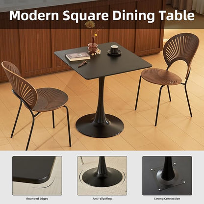 Square Dining Table, 27.6" Tulip Table with Thickened Tabletop & Metal Pedestal, Mid Century Modern Bistro Table for Kitchen, Small Places, Living Room, Cafe (Black)