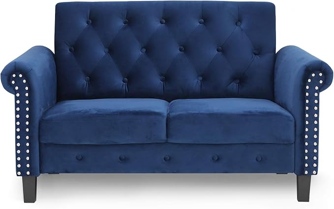 Furinno Bastia Vintage Modern Chesterfield Button Tufted Loveseat/Sofa Couch for Living Room, Navy Velvet