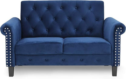 Furinno Bastia Vintage Modern Chesterfield Button Tufted Loveseat/Sofa Couch for Living Room, Navy Velvet