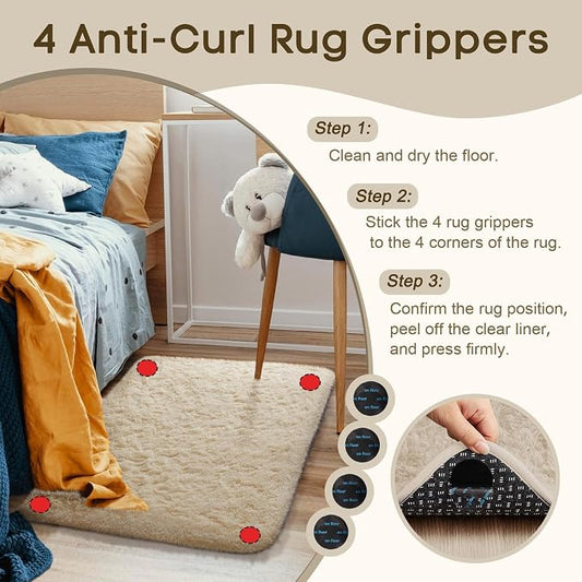 Ophanie Small Rug Washable Non Slip Throw Bedside Area Rugs, Fluffy Soft Beige Mini Bedroom Carpet, Affordable Door Entryway Indoor Inside Front Entrance Dog 2x3 Mat, Home Decor Aesthetic, Nursery