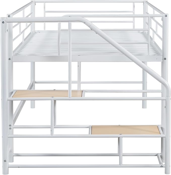 Twin Size Low Loft Bed for Kids,Metal Loft Bed Frame with Stair for Boys Girls,Kids Loft Bed Twin Size with Storage Steps,White