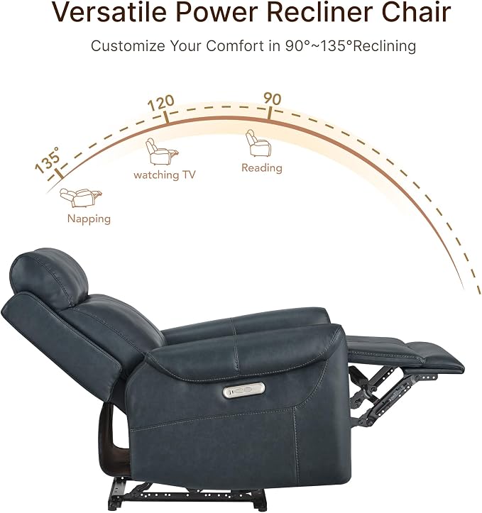 KISLOT Leather Recliner Chair for Adults Wall Hugger RV Recliner with USB Charging Ports Electric Power Reclining Sofa for Living Room Home Theater Seating Bedroom