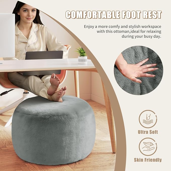 Gericco Round Pouf Ottoman Foot Rest, 29 X 18Inch Floor Poufs Footstool, A Round Modern Foam Filled Foot Stool for Living Room, Home, Nursery, Dorm (Grey, 29Inch)
