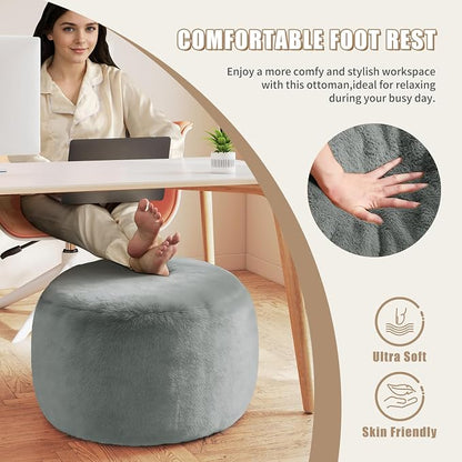 Gericco Round Pouf Ottoman Foot Rest, 29 X 18Inch Floor Poufs Footstool, A Round Modern Foam Filled Foot Stool for Living Room, Home, Nursery, Dorm (Grey, 29Inch)
