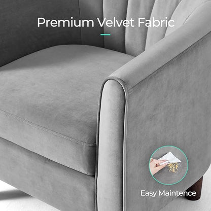 LINSY Accent Chair with Ottoman, Modern Barrel Chair Comfy Armchair Reading Chair with Footrest, Round Arms Chair for Living Room Bedroom Reading Room, Velvet, Light Grey