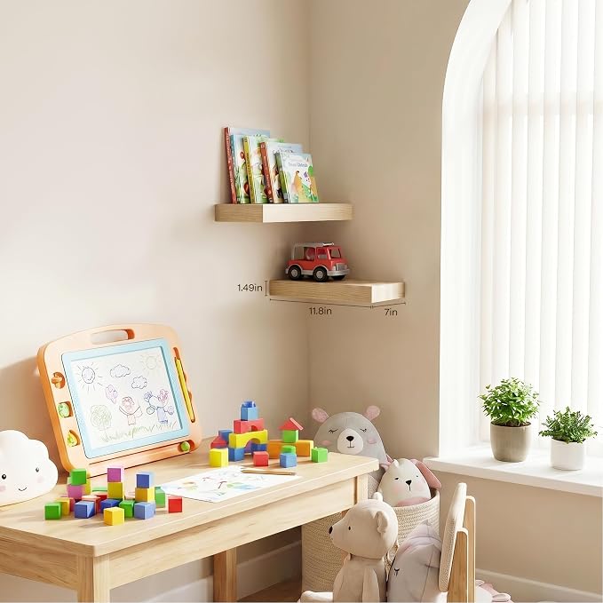 Oak Floating Shelves Set of 2,11.8 Inch Small Shelves for Walls,Wooden Shelf for Bathroom Over Toilet, Kitchen & Bedroom