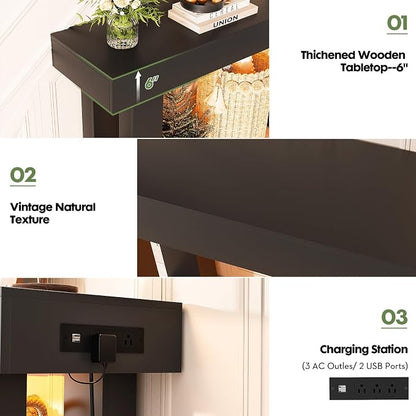 Unikito 32" Entryway Table with Socket and Sensor Light, Narrow Console Table with Storage Behind Couch, Farmhouse Entryway Table for Hallway, Behind the Couch, Living Room