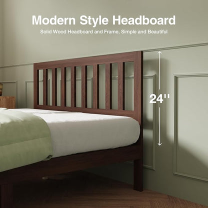 Novilla 12inch Twin Size Bed Frame Wooden Twin Platform Bed Frame, Classic Twin Bed Frame with Headboard No Box Spring Needed, Easy Assembly, Walnut