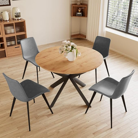 HIPIHOM Extendable Round Dining Kitchen Table 43.2"-59.1" | Mid century modern oak finish, MDF board, space saving, scratch resistant, for 4-6 person dining use