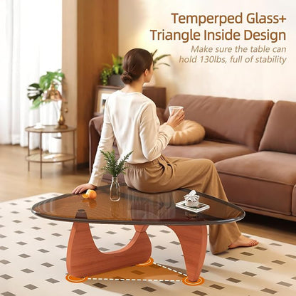 Coffee Table for Living Room Mid Century Modern Center Small Table with Glass Top and Wood, Walnut Brown(36 Inch)