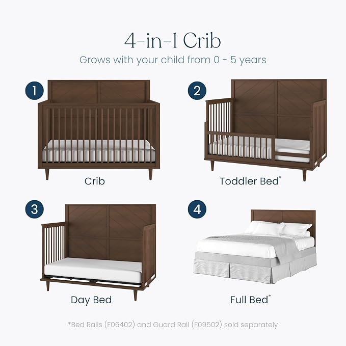 Child Craft Surrey Hill 4-in-1 Convertible Crib, Baby Crib Converts to Day Bed, Toddler Bed and Full Size Bed, 2 Adjustable Mattress Positions, Non-Toxic, Baby Safe Finish (Toasted Chestnut)