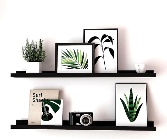 Long Floating Shelves for Wall Decor, Long Wall Mounted Storage Shelf for Bedroom, Living Room, Bathroom, Kitchen, Nursery, Display Picture Ledge Shelf with Lip Set of 2-36 Inches, Black