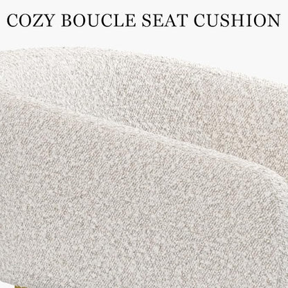 Off White and Gold Dining Chairs with Arms, Barrel Dining Room Chairs with White Boucle & U-Shaped Brushed Gold Metal Legs for Kitchen (Set of 8)
