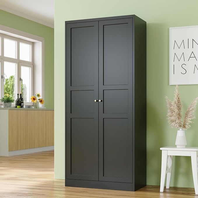 RAVIGIN Metal Storage Cabinet,71" H Pantry Cabinet with 2 Doors and 5 Adjustable Shelves,6 Tier Tall Kitchen Storage Cabinets for Kitchen,Pantry,Living/Study/Laundry Room(Black)