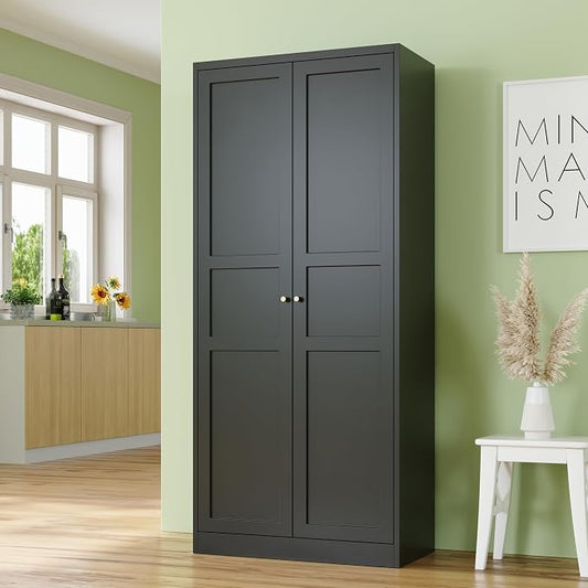 RAVIGIN Metal Storage Cabinet,71" H Pantry Cabinet with 2 Doors and 5 Adjustable Shelves,6 Tier Tall Kitchen Storage Cabinets for Kitchen,Pantry,Living/Study/Laundry Room(Black)