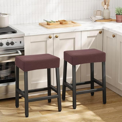 YISUN Stool Covers Rectangle - 2 Pack Stretch Waterproof Saddle Seat Cover Counter Bar Stools Bar Chairs Covers Kitchen Island Chairs Cushion Protector (2, Coffee)