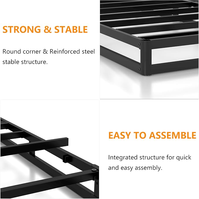 DORITRON 4 Inch Low Profile Box Spring Queen, 3000lbs Heavy Duty Queen Size Box Spring Bed Base Metal Mattress Foundation, Easy Assembly, Noise Free