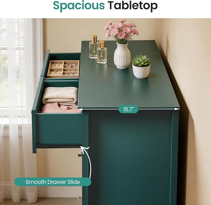 RoyalCraft 6 Drawer Dresser, Fluted Modern Wood Chest of Drawers, Long Dresser for Bedroom TV Stand Storage Cabinet for Living Room, Green