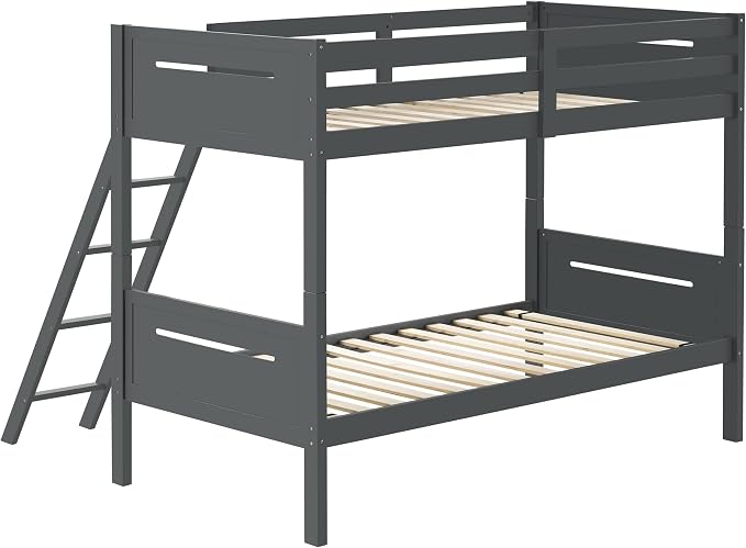 Coaster Home Furnishings Littleton Transitional Wood Twin Over Twin Size Bunk Bed Frame with Ladder and Guardrails Fully Slatted Mattress Ready Foundation Grey 405051GRY