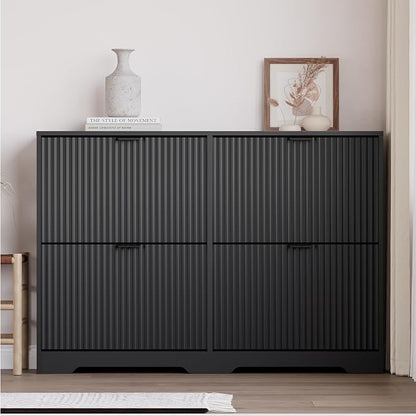 BORNOON Large Shoe Cabinet for Entryway, Shoe Rack Cabinet with 4 Flip Drawer and Adjustable Shelves for Small Apartment, Foyer
