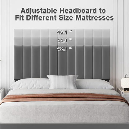 IDEALHOUSE Queen Size Bed Frame with Adjustable Headboard, Velvet Upholstered Platform Bed Frame with Wooden Slats Support, Queen Bed Frame with Under Space, Easy Assembly, Dark Grey