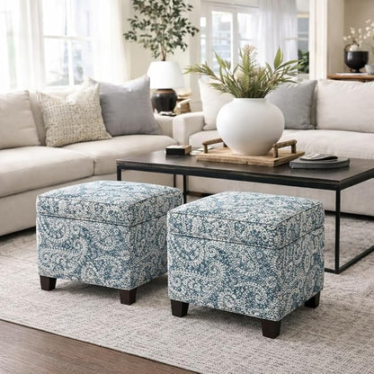 HomePop 18" Classic Square Storage Ottoman - Gray Paisley Blue