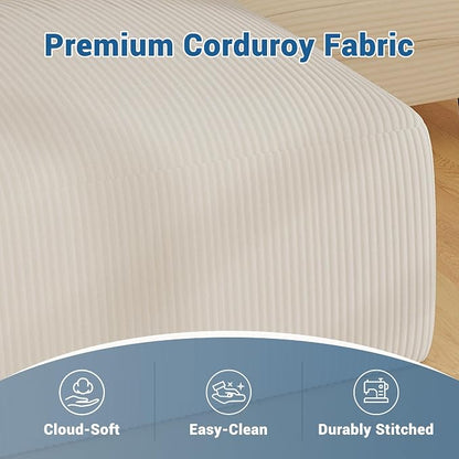 40" Oversized Large Square Corduroy Ottoman Pouf - Poofy Plush Foot Rest with Foam Chunk Filling, Movable Floor Pouf Footstool & Ottoman Coffee Table for Living Room Couch Bedroom, Beige (2 Pieces)