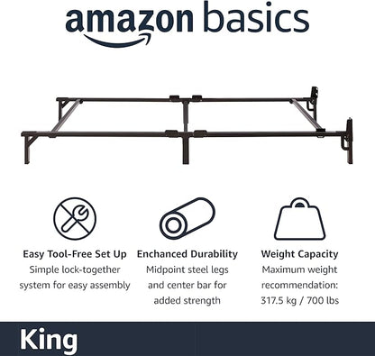Amazon Basics Metal Bed Frame, 9-Leg Support Base for Box Spring and Mattress, King-Size, Tool-Free Easy Assembly, 79.6" x 76" x 7", Black