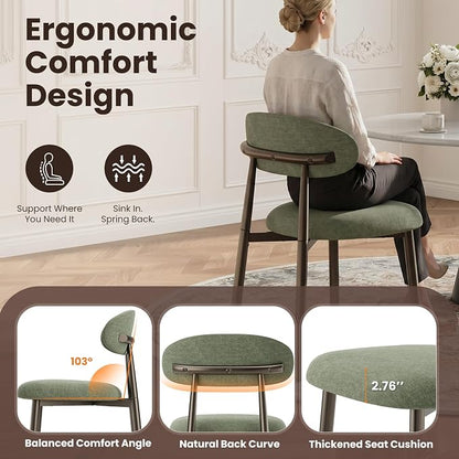 MALOL Dining Chairs Set of 2, Upholstered Kitchen & Dining Room Chairs with Curved Back and Bronze Metal Legs, Comfortable Modern Dining Side Chairs for Dining Room, Kitchen, Green