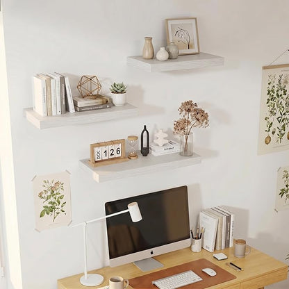 Vivelove 12 Deep Floating Shelves for Wall, 36 Inch Shelves for Room Wall Mounted, 2" Thick Floating Shelf for Living Room Bedroom Bathroom Kitchen Laundry Room, Set of 2 White Birch