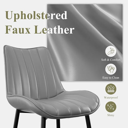 VECELO Dining Chairs Set of 6, Vegan Leather Fabric & Metal Frame, Mordern Style for Kitchen, Living Room,Offcie，Light Grey