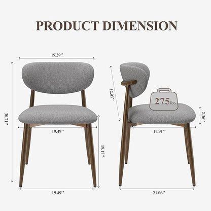 MALOL Upholstered Dining Chairs Set of 2, Curved Back Kitchen Chairs with Metal Legs and Anti Slip Pads, Dining Room Chair for Home and Restaurant, Light Grey