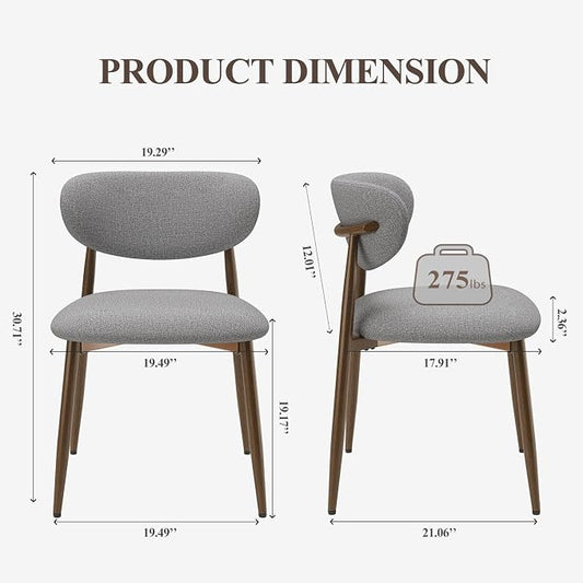 MALOL Dining Chairs Set of 2, Curved Back Kitchen Room Chairs with Metal Legs and Anti Slip Pads, Upholstered Dining Chair for Home and Restaurant, Light Grey