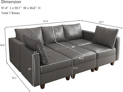 EASE MOOSE Faux Leather Modular Sofa Sectional Sofa Bed with Storage, Faux Leather Sectional Sofa Sleeper Sectional Couch for Apartment