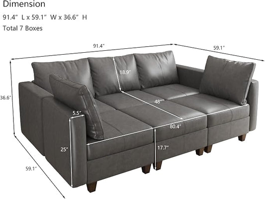 EASE MOOSE Faux Leather Modular Sofa Sectional Sofa Bed with Storage, Faux Leather Sectional Sofa Sleeper Sectional Couch for Apartment