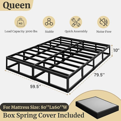 Awesofurni Queen Box Spring, 10 Inch High Profile Box Spring for Queen Bed, 3000 lbs Heavy Duty Metal Frame Mattress Foundation with Fabric Cover, Easy Assembly-Noise Free